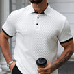 Men’s White Textured Short-Sleeve Polo Shirt with Black Contrast Trim
