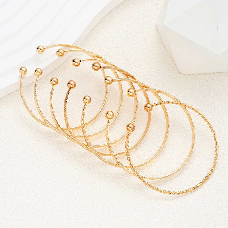 Gold-Tone Engraved Bangle Bracelet Set – Multi-Design Cuff Stack