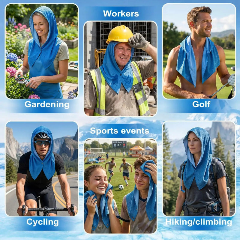 Cooling Hoodie Towel UPF50+ Sun Protection – Quick Drying Cooling Head & Neck Wrap for Sports, Gym & Outdoor Activities