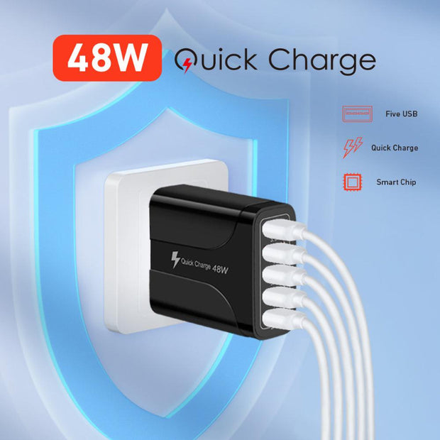 PBG 48W Quick Charge Multi Port USB Charger Fast Charging Adapter
