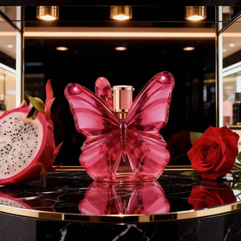 LA Bom. b.A 2.7oz female perfume, fresh flower and fruit fragrance, dragon fruit integration, unique butterfly design