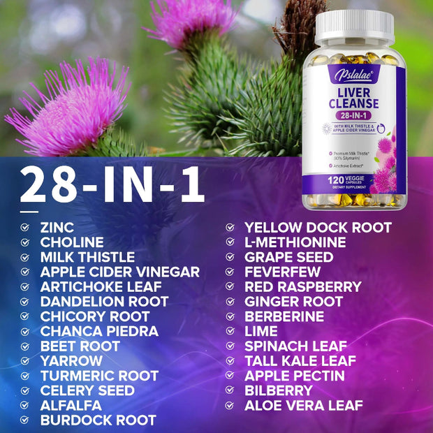 Pslalae Liver Cleanse Capsules 28-in-1 – 120 Veggie Capsules for Detox Support