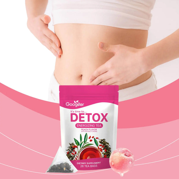 Googeer Detox Tea Peach Flavor - 28 Bags of Energizing Dietary Supplement