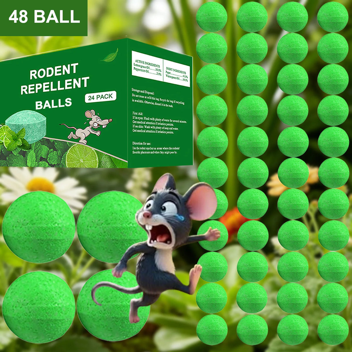 48 PCS Natural Peppermint Oil Rat Repellent Balls for Mice Rats Squirrels Pest Control