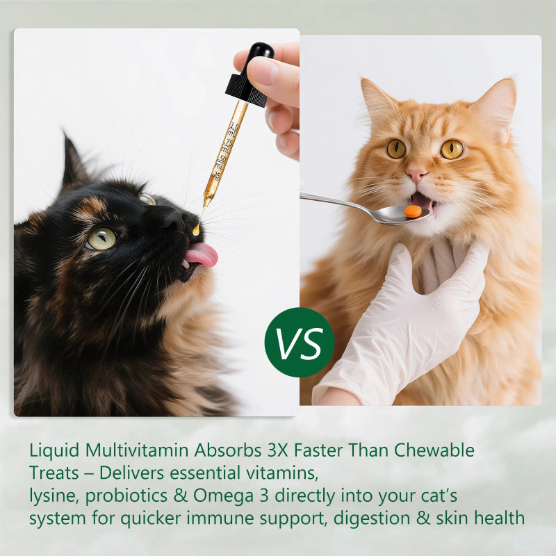 PetFit Naturals Liquid Cat Vitamins with Lysine, Probiotics & Omega-3 – Kidney, Immune, Skin & Digestive Support, 2 oz