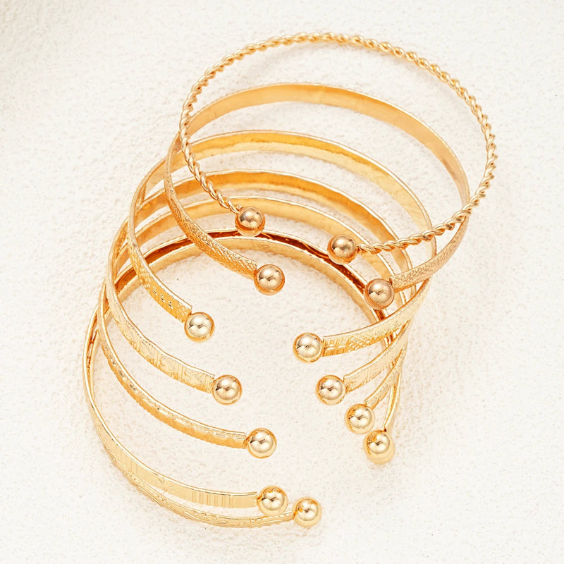 Gold-Tone Engraved Bangle Bracelet Set – Multi-Design Cuff Stack