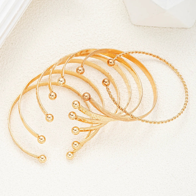Gold-Tone Engraved Bangle Bracelet Set – Multi-Design Cuff Stack