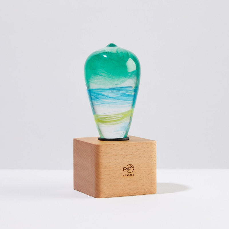 C.P.LIGHT Teardrop Glass Accent Lamp with Wooden Base