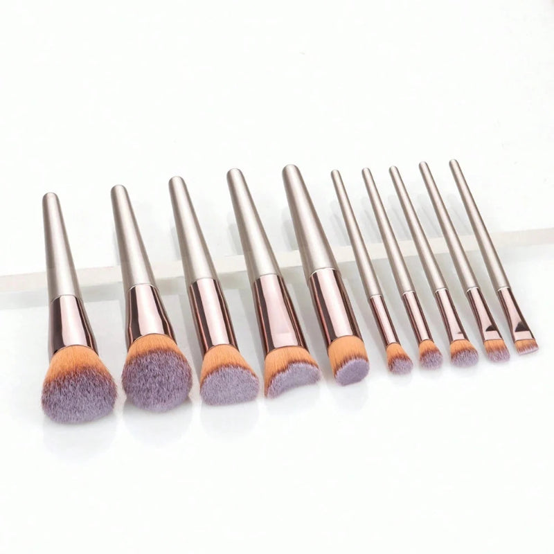 10-Piece Makeup Brush Set with Rose Gold Handles