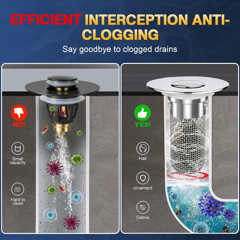 Stainless Steel Sink Drain Filter with Pop-Up Design and Mesh Strainer