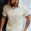 Men’s White Textured Short-Sleeve Polo Shirt with Black Contrast Trim