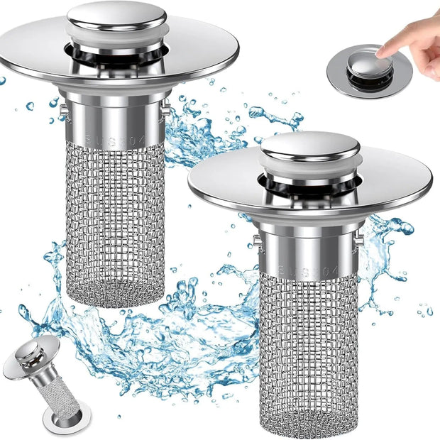 Stainless Steel Sink Drain Filter with Pop-Up Design and Mesh Strainer