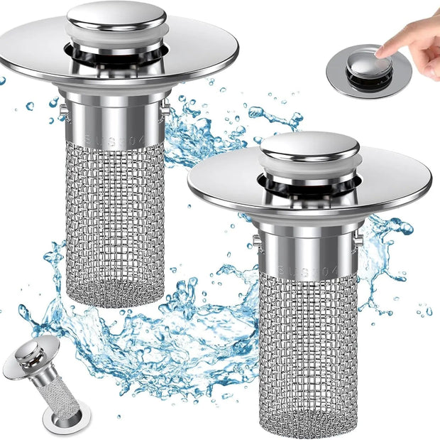 Stainless Steel Sink Drain Filter with Pop-Up Design and Mesh Strainer