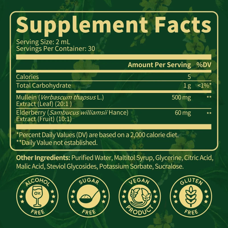 Mullein Leaf Extract Drops – Lung Cleanse, Immune Support, Detox & Respiratory Support Herbal Supplement