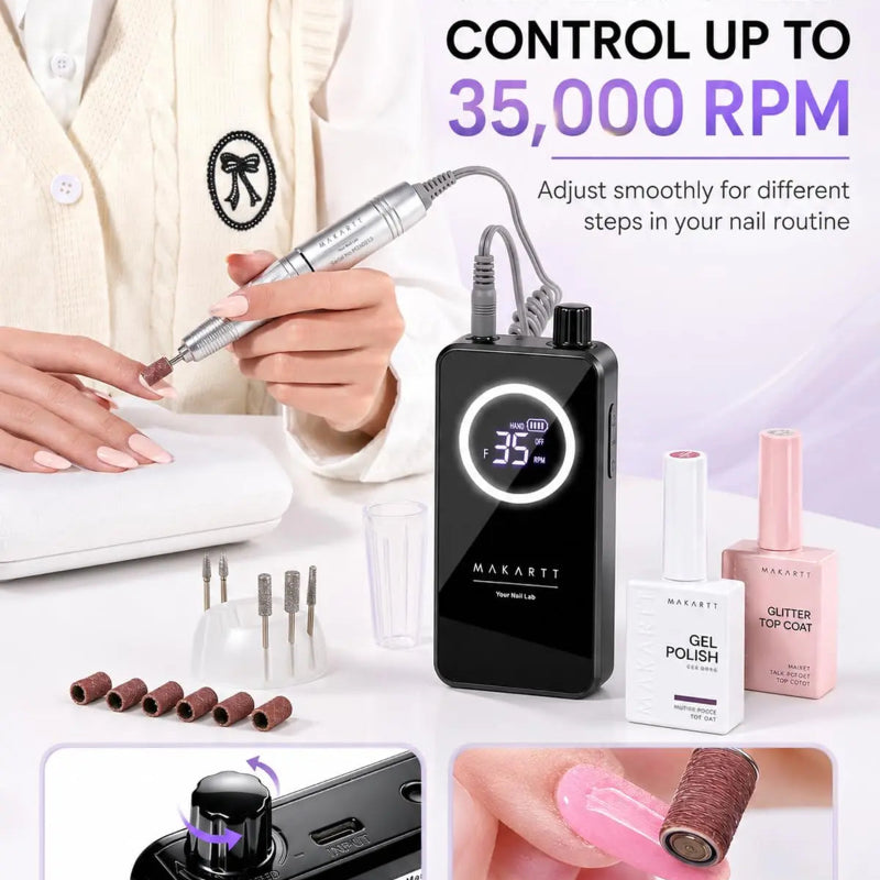 Makartt YEEYAN Cordless Nail Drill Machine with LCD Display, Low Vibration Electric Nail File for Gel Removal & Home Nail Care