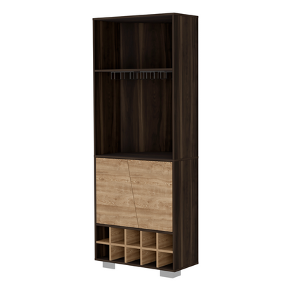 Corner Bar Cabinet, Ten Wine Cubbies, Two Shelves, Double Door.