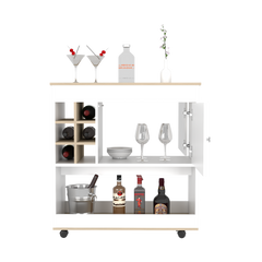 Bar Cart Aloha, Lower Panel, Six Bottle Cubbies, One Cabinet, Light