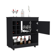 Bar Cart Aloha, Lower Panel, Six Bottle Cubbies, One Cabinet, Black