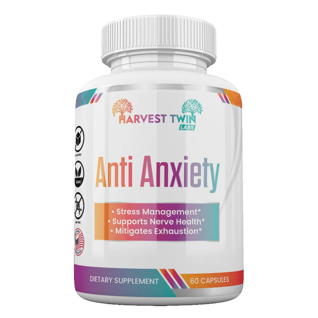 Harvest Twin Labs Anti Anxiety Dietary Supplement – Stress Management & Nerve Support – 60 Capsules