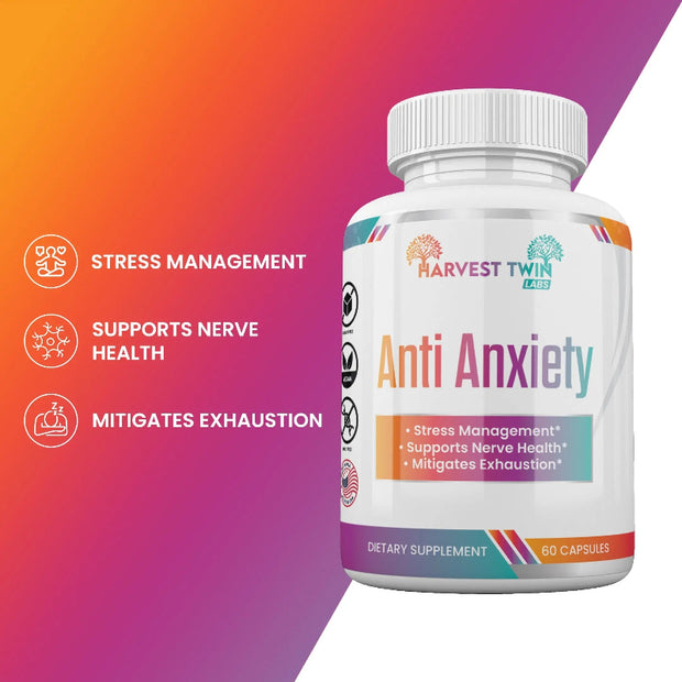 Harvest Twin Labs Anti Anxiety Dietary Supplement – Stress Management & Nerve Support – 60 Capsules
