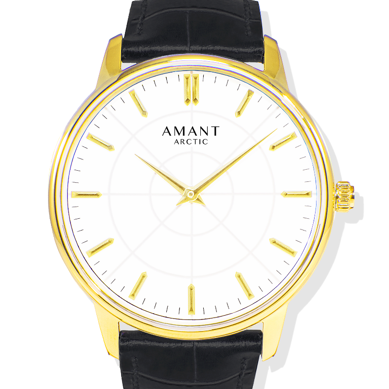 Amant Arctic Classic Gold Watch with Leather Strap Minimalist Dial