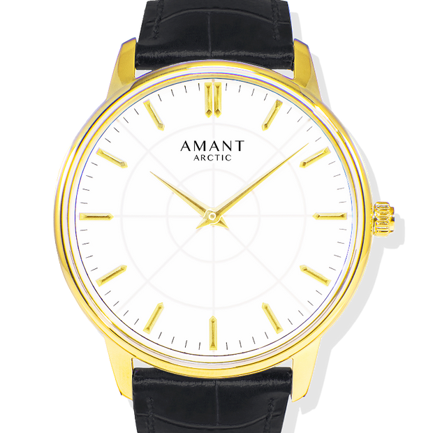 Amant Arctic Classic Gold Watch with Leather Strap Minimalist Dial