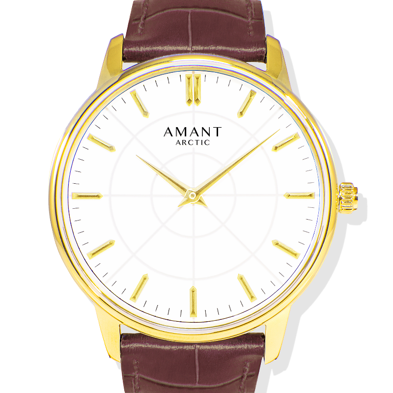 Amant Arctic Classic Gold Watch with Leather Strap Minimalist Dial