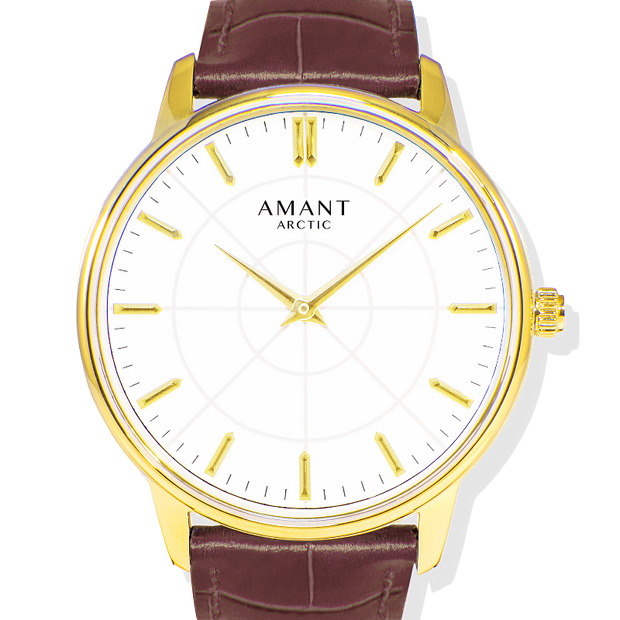 Amant Arctic Classic Gold Watch with Leather Strap Minimalist Dial