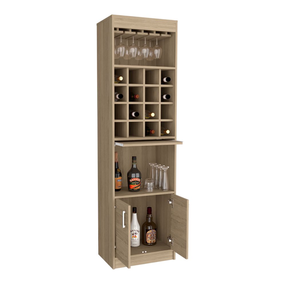 Bar Cabinet, Rack, 16 Wine Cubbies, Light Pine Finish.