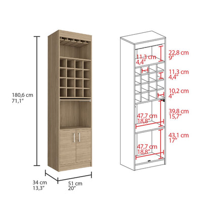 Bar Cabinet, Rack, 16 Wine Cubbies, Light Pine Finish.