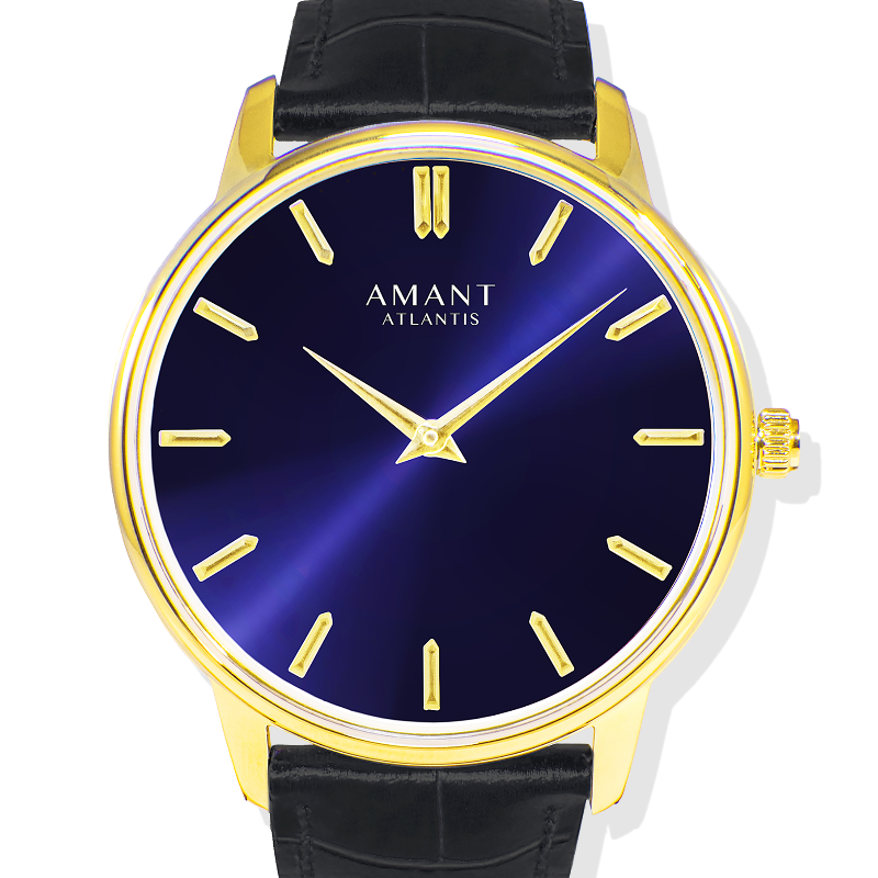AMANT ATLANTIS Blue Dial Minimalist Leather Strap Watch