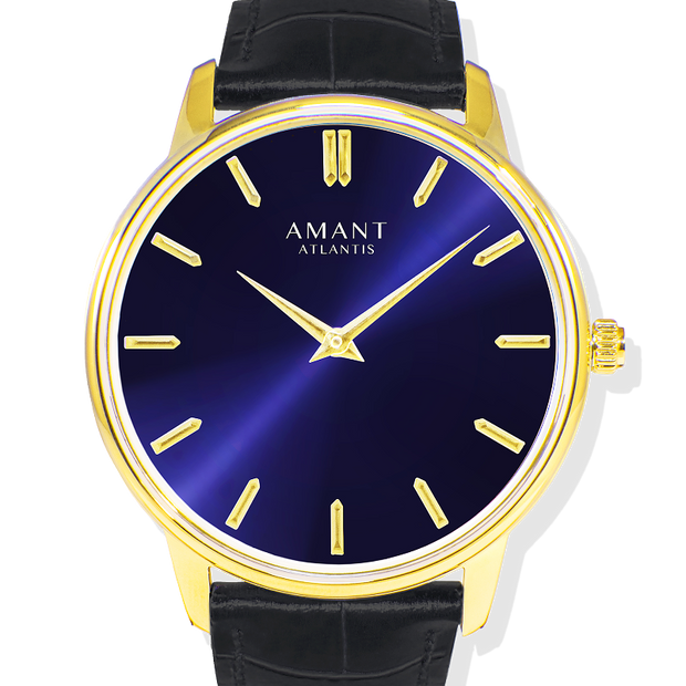 AMANT ATLANTIS Blue Dial Minimalist Leather Strap Watch