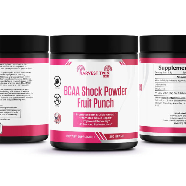 Harvest Twin Labs BCAA Shock Powder Fruit Punch Amino Acid Powder – 292g