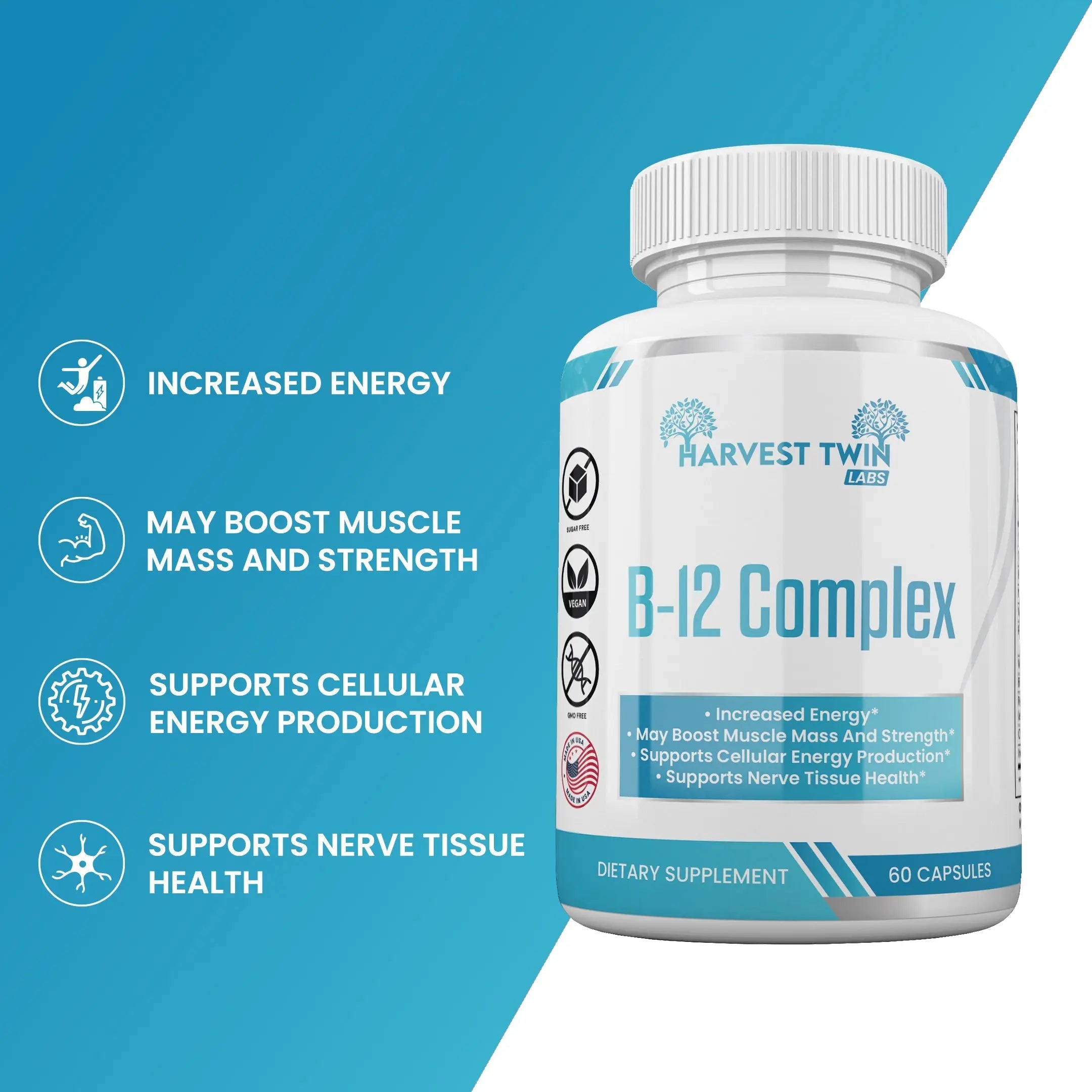 Harvest Twin Labs B-12 Complex Dietary Supplement – 60 Capsules