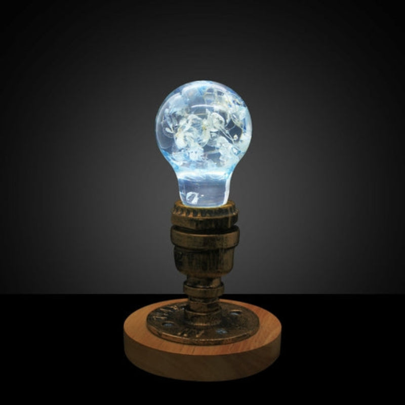 LED Light Bulb Lamp with Wooden Base - Unique Decorative Home Lighting