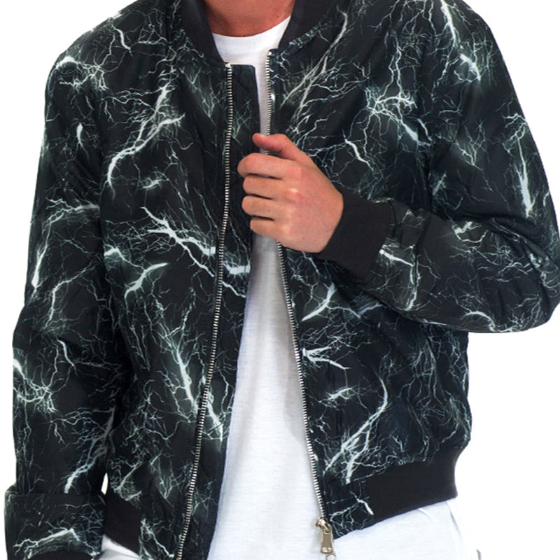Men’s Black Marble Print Bomber Jacket
