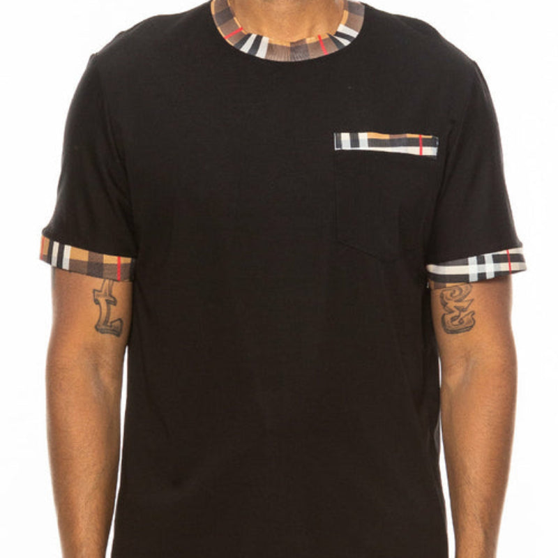 Premium Plaid Trim Pocket T-Shirt