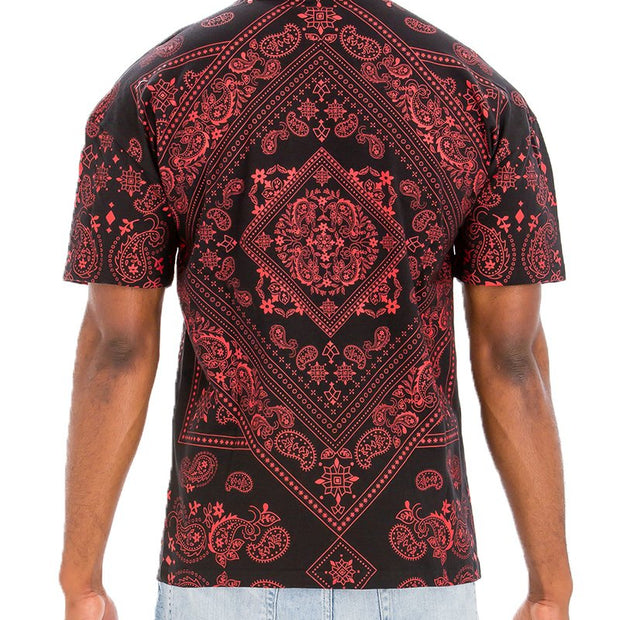 Men's Black and Red Bandana Print T-Shirt