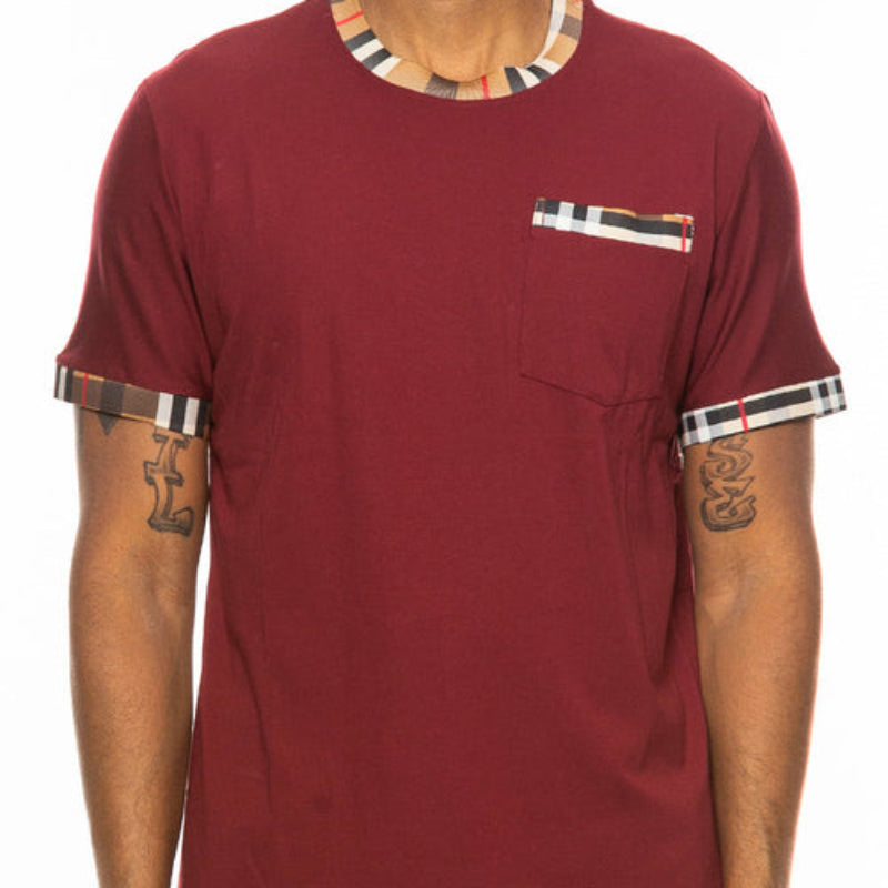 Premium Plaid Trim Pocket T-Shirt