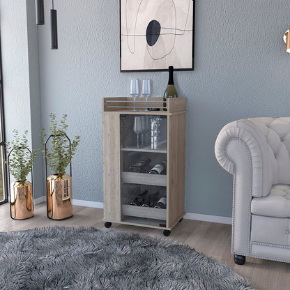 Bar Cart with Two-Side Shelves, Glass Door and Upper Surface.