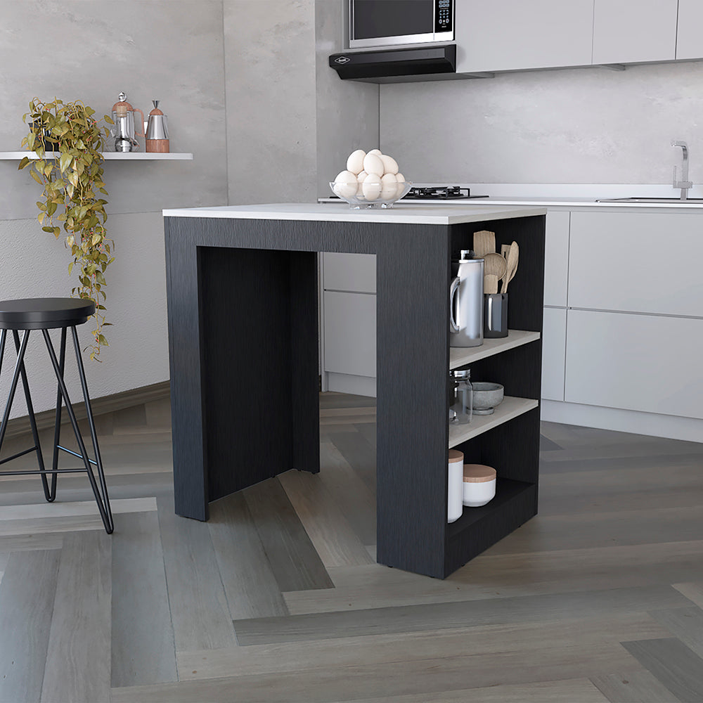 Kitchen Island, Kitchen, Black / Ibiza Marble Color Finish.