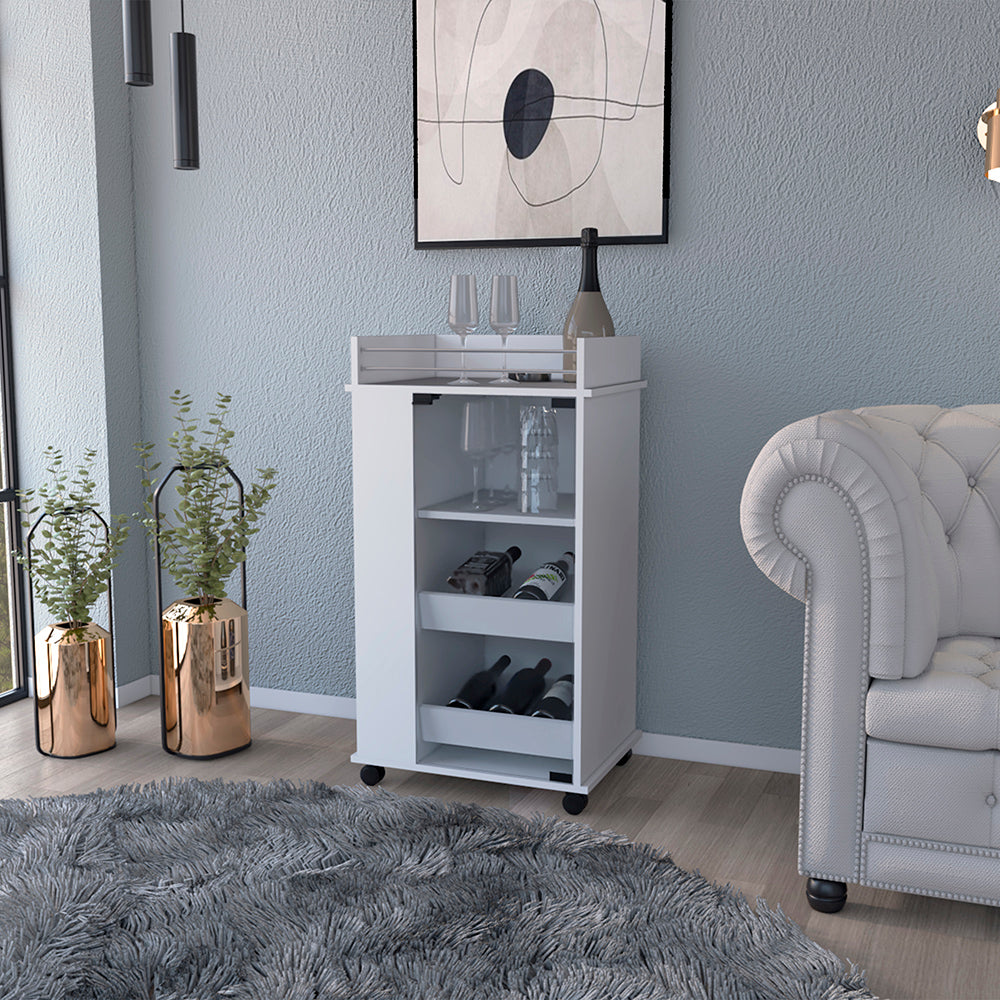 Bar Cart with Two-Side Shelves, Glass Door and Upper Surface.