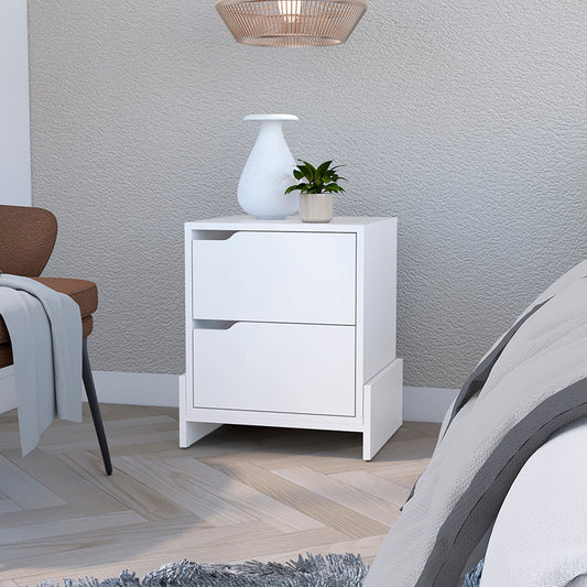 Nightstand Brookland, Bedside Table with Double Drawers White