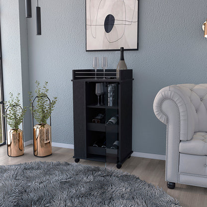 Bar Cart with Two-Side Shelves, Glass Door and Upper Surface.