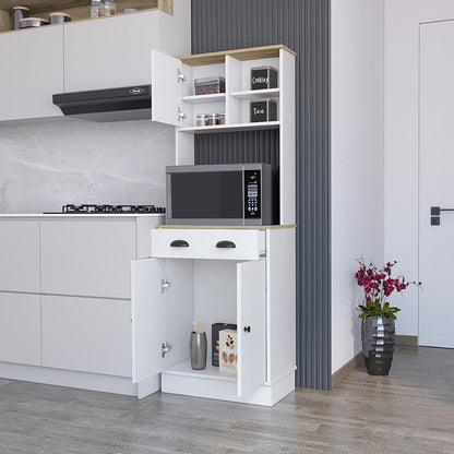 Microwave Storage Stand with 3-Doors and Drawer Arlington, White.