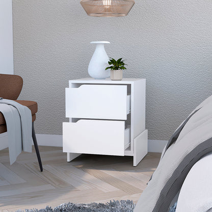 Nightstand Brookland, Bedside Table with Double Drawers White