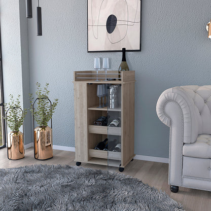 Bar Cart with Two-Side Shelves, Glass Door and Upper Surface.