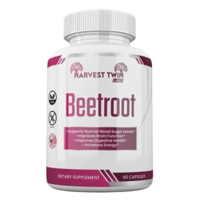 Harvest Twin Labs Beetroot Dietary Supplement – 1300mg Organic Beetroot Powder, 60 Capsules