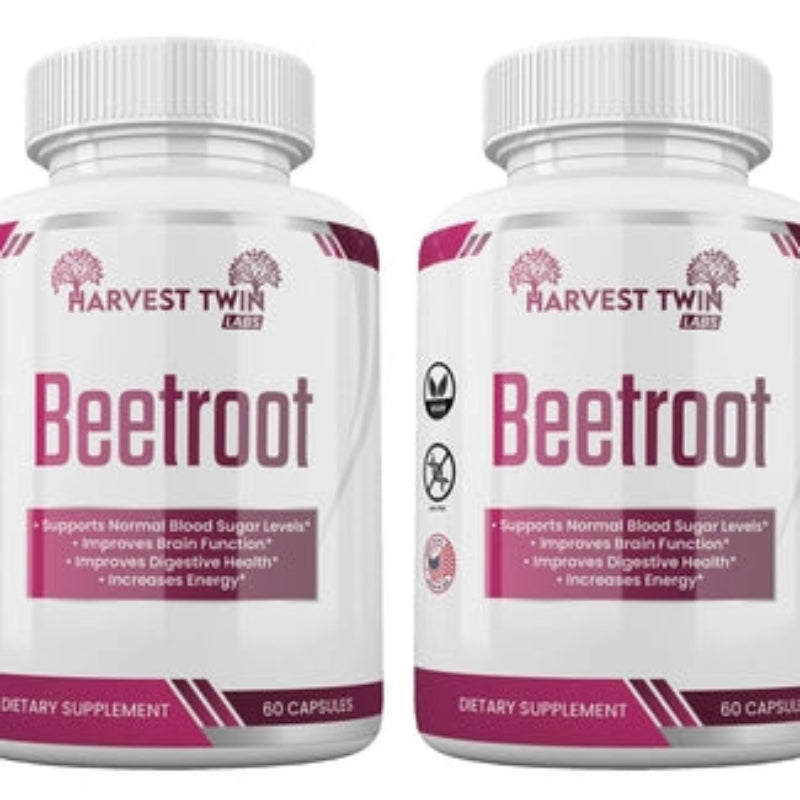 Harvest Twin Labs Beetroot Dietary Supplement – 1300mg Organic Beetroot Powder, 60 Capsules