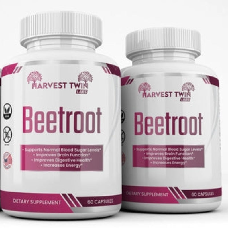 Harvest Twin Labs Beetroot Dietary Supplement – 1300mg Organic Beetroot Powder, 60 Capsules